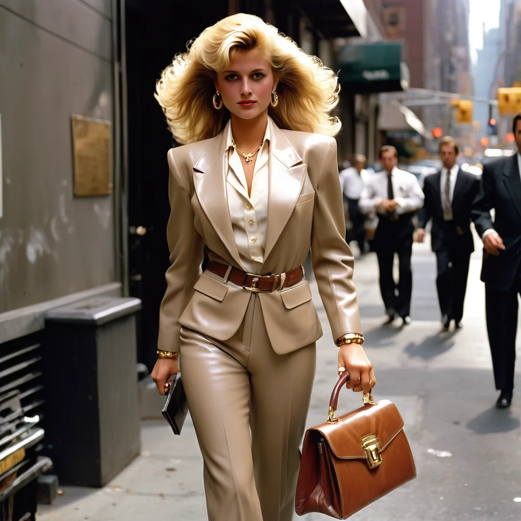 A Realistic Picture of A Blonde, Naturally Crimped Hair Lady In Her Late 20s Who Was A Hard-Charging Business Lady In The 1980s